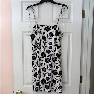 Navy & White Floral Slip Dress with Tie Straps
